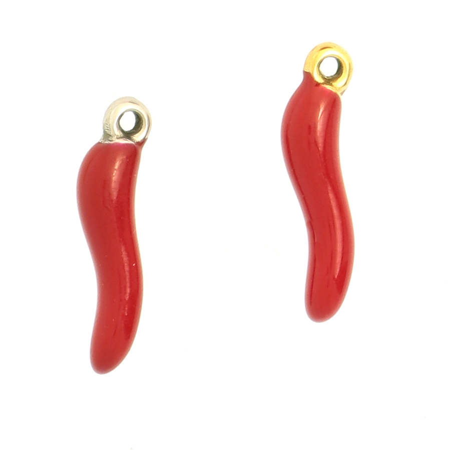 Ciondolo a Corno in Acciaio, smaltato, 3x15 mm., colore Rosso