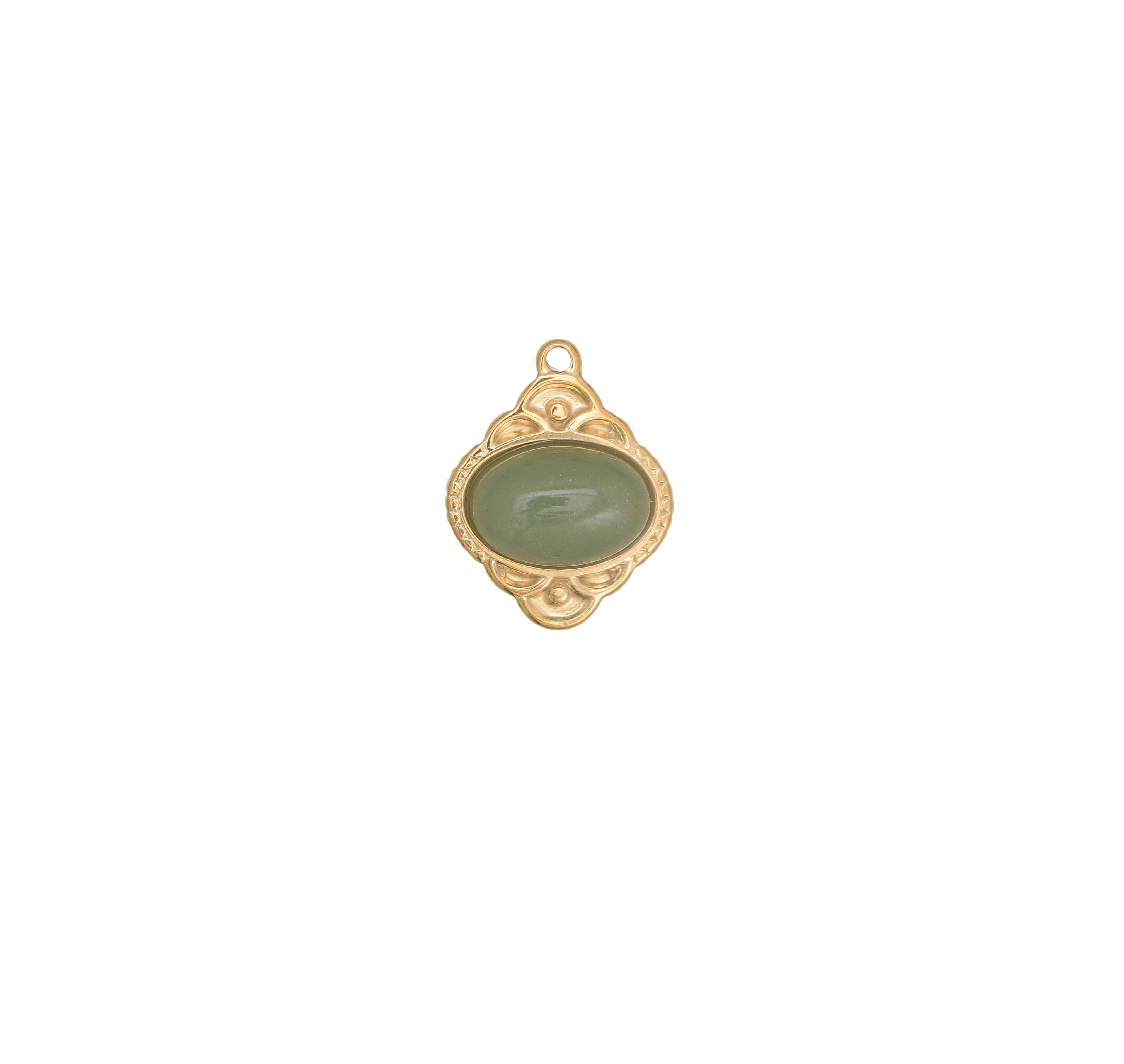 Ciondolo in acciaio oro vintage, forma Tonda con lavoro attorno la pietra, 18x24mm