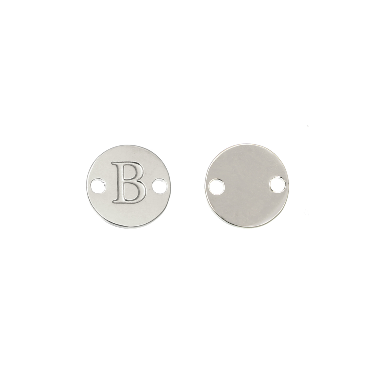 Elemento a doppio foro, in Acciaio, a forma di medaglia tonda con lettera B, 8 mm.