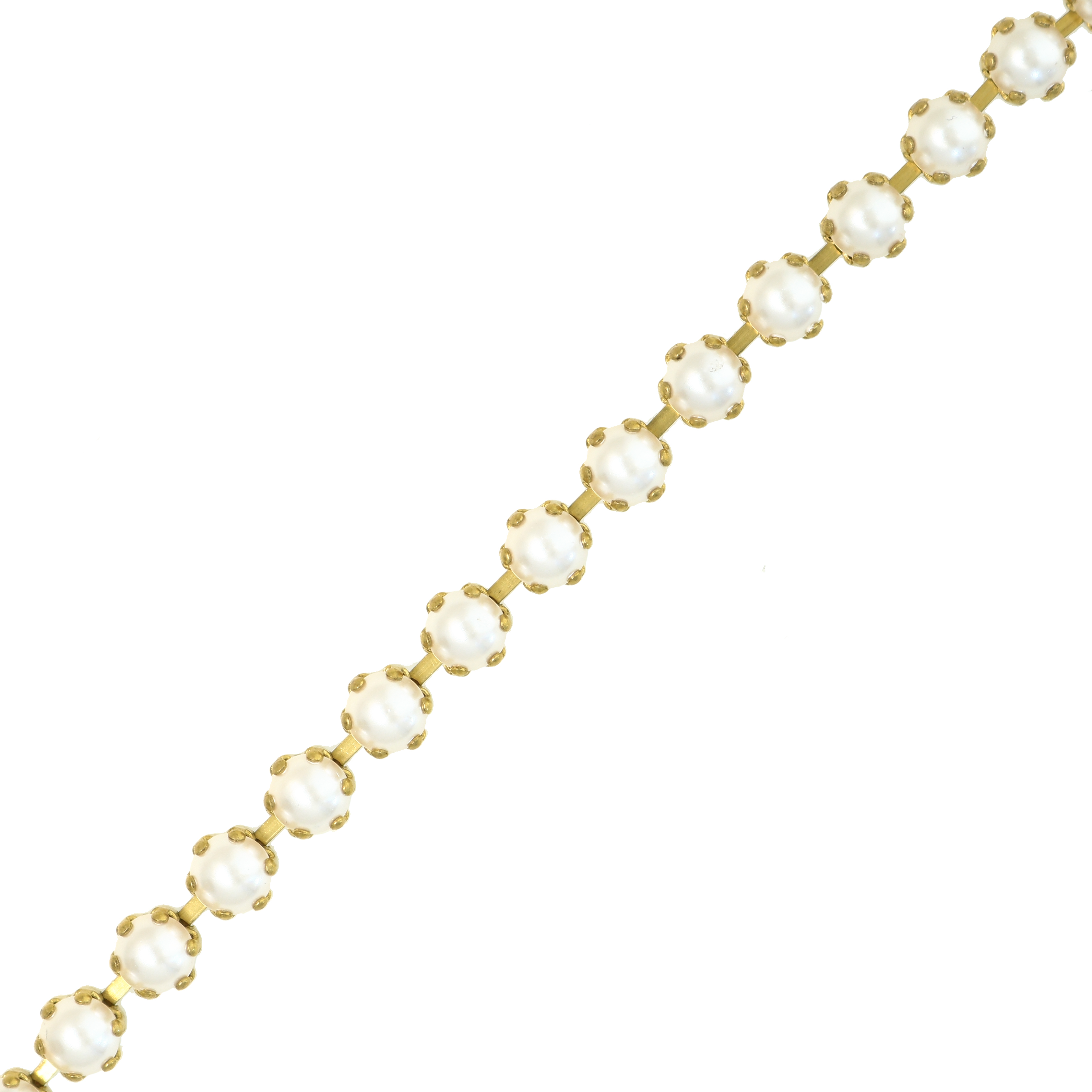 Catena strass, con Perle Bianche, base in metallo colore ottone