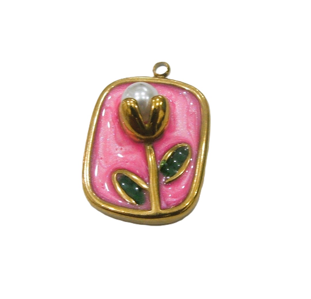 Ciondolo in acciaio oro, forma Rettangolare, 26x18 mm