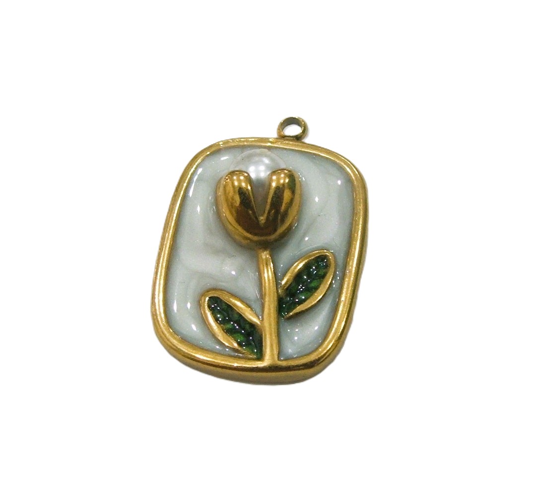 Ciondolo in acciaio oro, forma Rettangolare, 26x18 mm