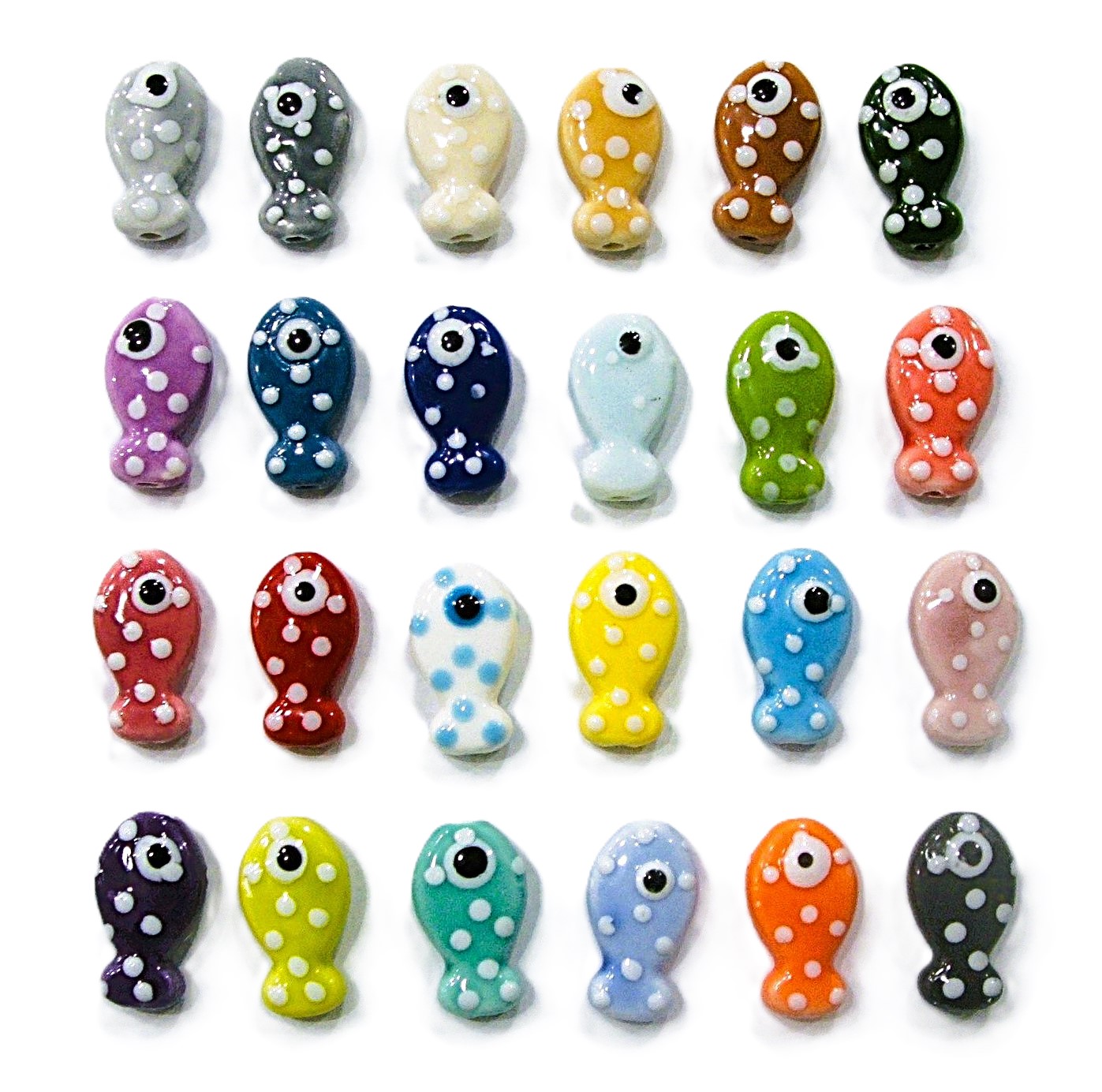 Pesciolino in Ceramica, puntinato, 10x19 mm., con foro passante 1,8 mm