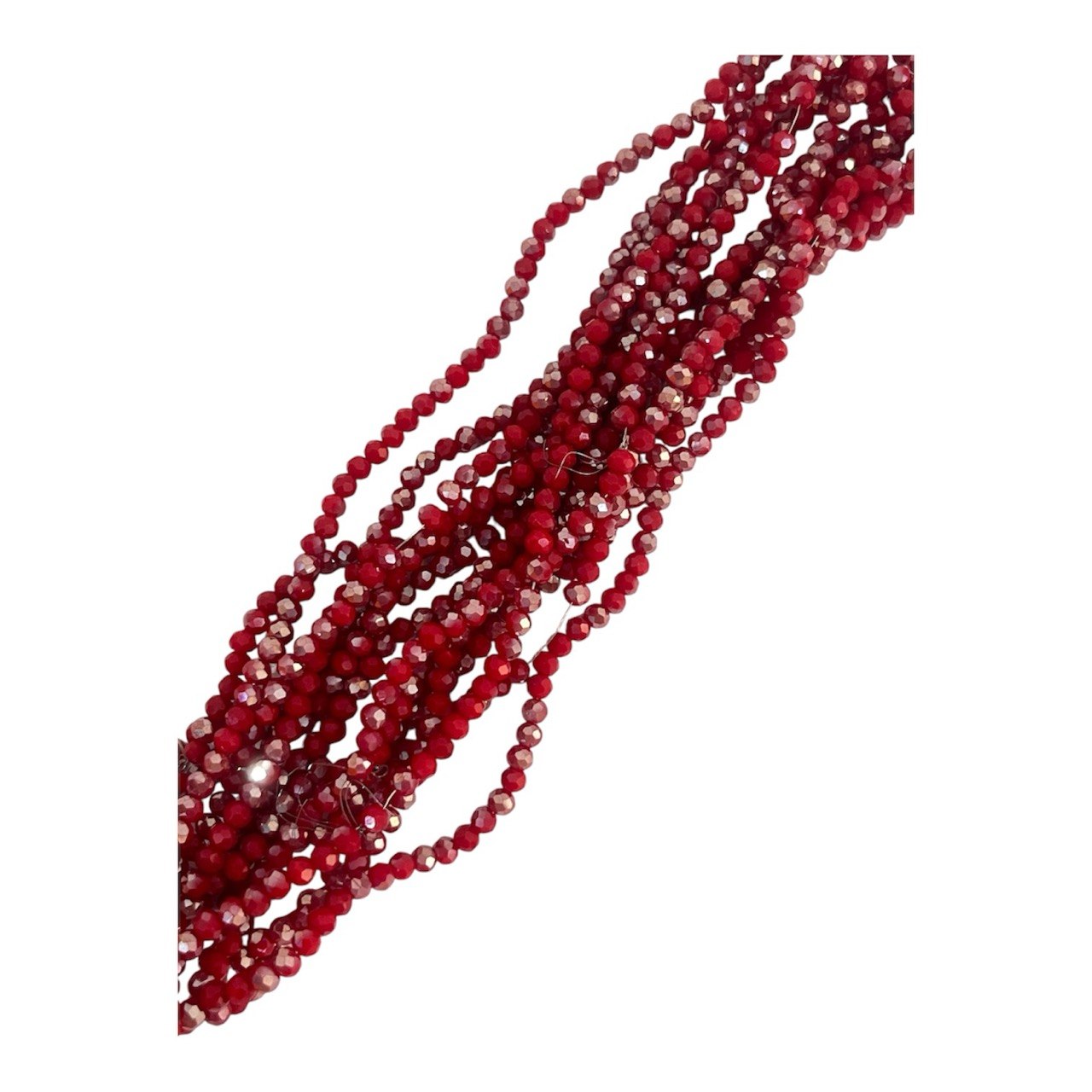 Filo di Cipollotti in Cristallo, 4x3 mm., colore ROSSO PIENO con SFUMATURE PLATINO